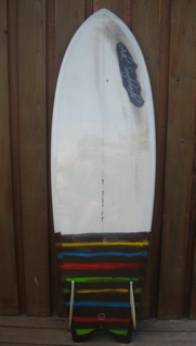 The Evil Twinnie 5’10”&#10;&#10;multi color resin tint &#10;Gloss and polish&#10;&#10;wood keel glass ons&#10;&#10;Available at HTO (Victoria)